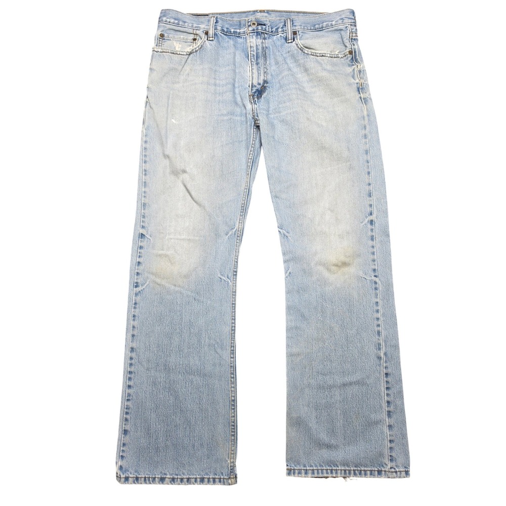 Levi's 527 Boot Cut Jeans Light Blue Mens 36x32 Slim Fit Distressed Denim Faded‎